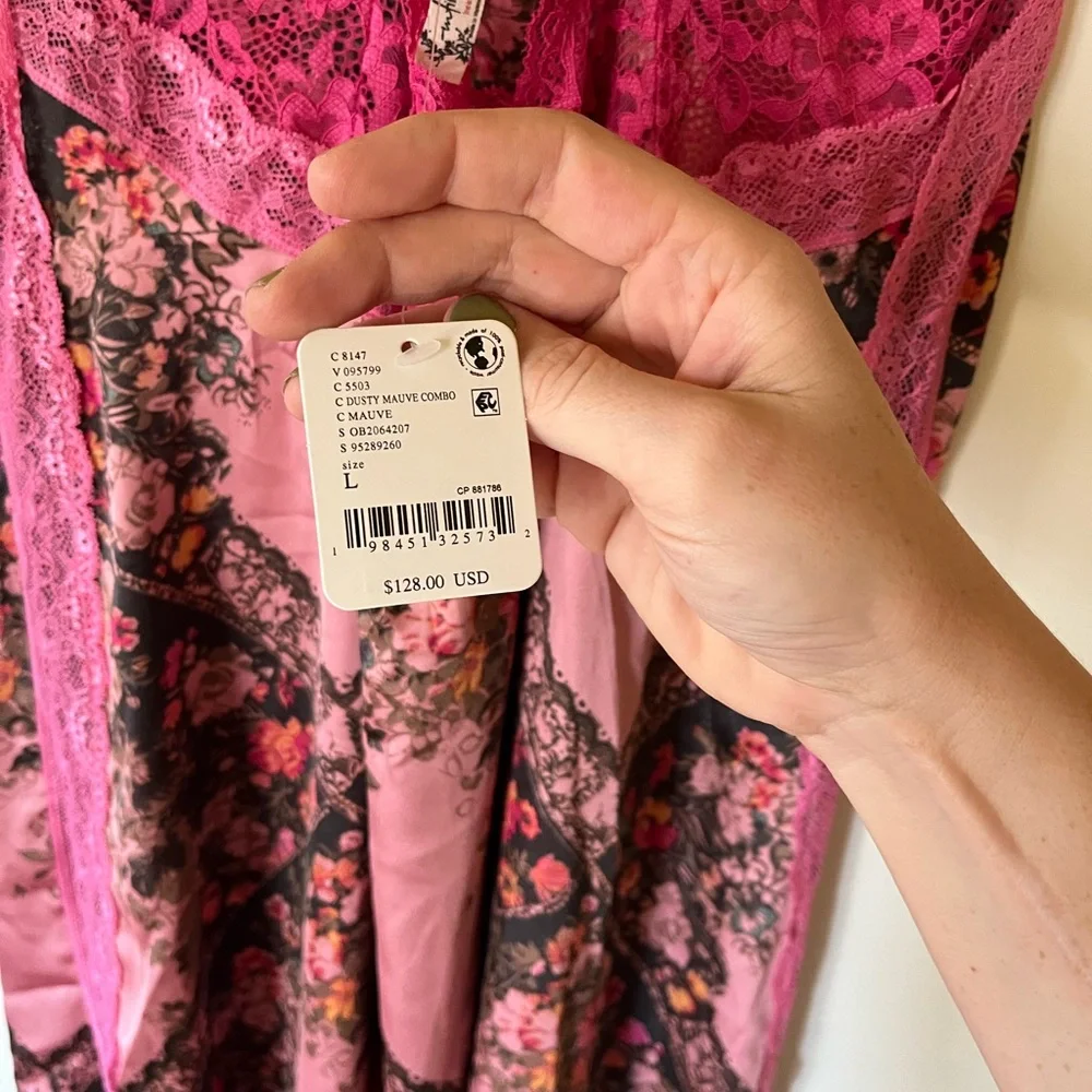 Free People Pink and Black Floral Chemise - Picture 4 of 5